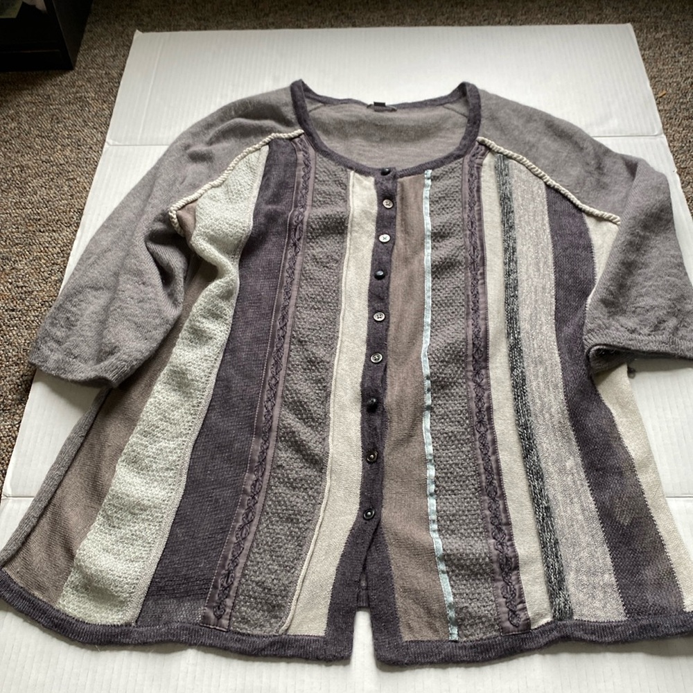 J Jill Women Size XL Wool Blend Gray Cardigan 3/4” Sleeves